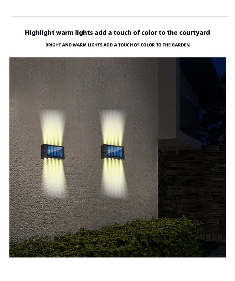 Luminária de parede solar 4/6/8/10 LEDs, iluminação para áreas externas, à prova d'água, para cima e para baixo, iluminação luminosa, para jardim e paisagem_voghion.com