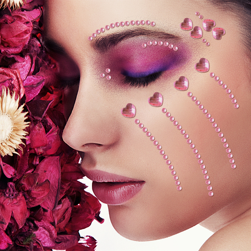 Augen Gesicht Make-up temporäre Tattoo selbstklebende Aufkleber weiß schwarz Strasssteine flache Rückseite Kristall Party Körper J_voghion.com