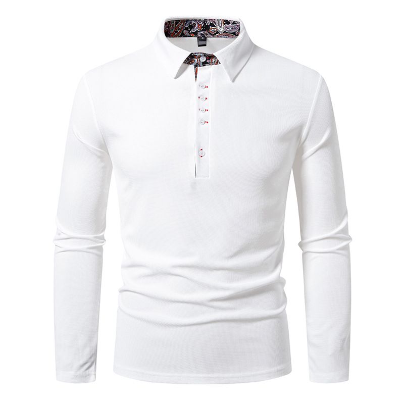 Ironclad GentIronclad Gent Men's Floral Paisley Color Block T-Shirt With Turn-Down Collar And Button Closure Long Sleeve Polo Shirt_voghion.com