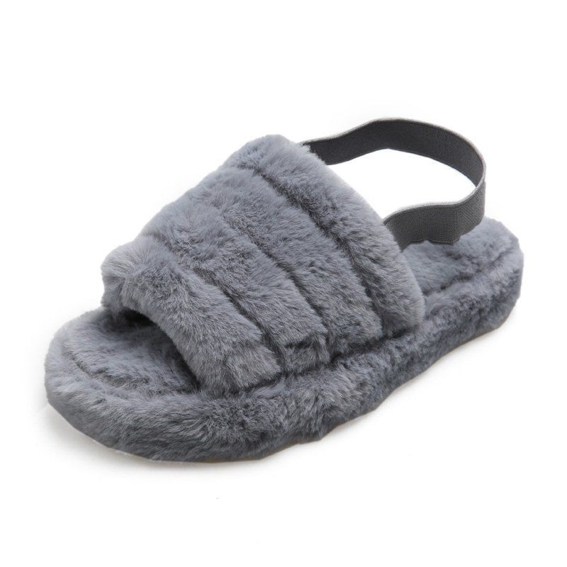 Foreign trade thick-soled plush slippers for women 2023 New 43 plus size flat home plush cotton slippers elastic band warm_voghion.com