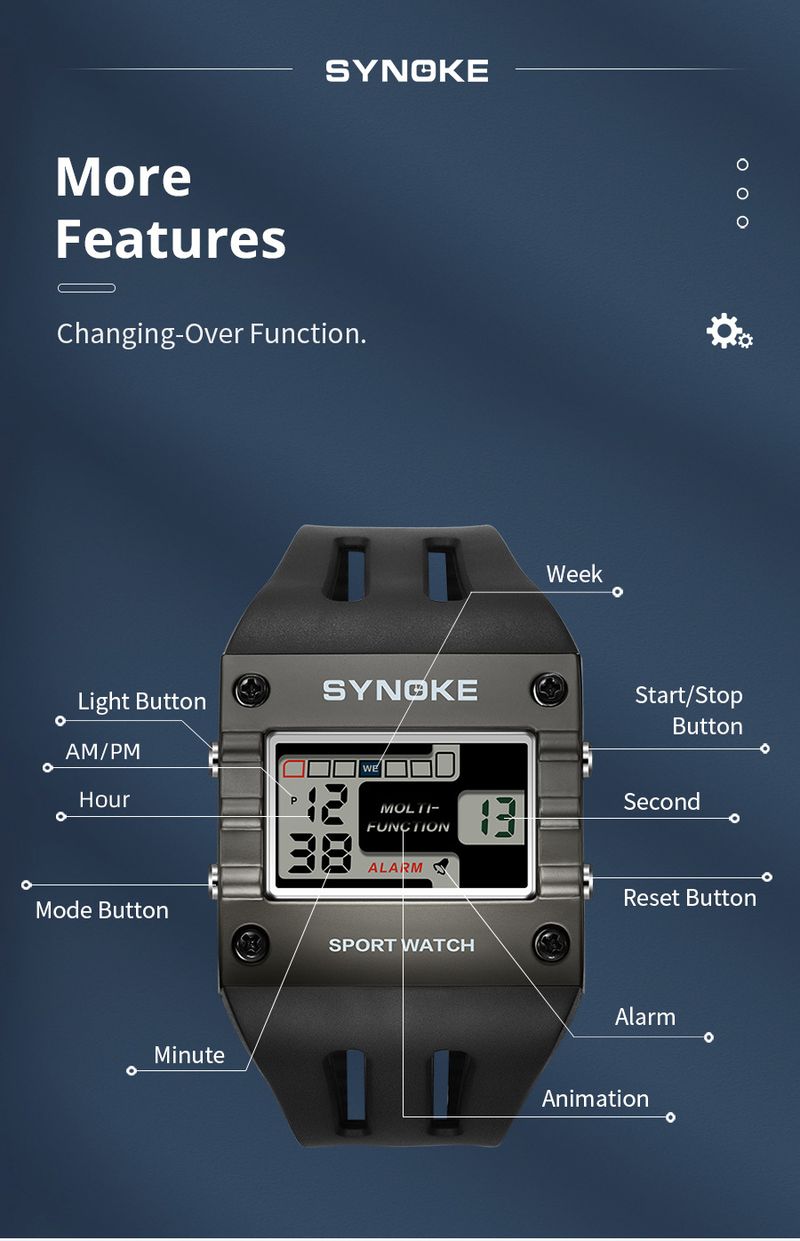 Orologio sportivo digitale alla moda in lega quadrata per uomo - Schermo grande, impermeabile, sveglia, cronometro, multifunzione (taglie 7-11) Schermo grande impermeabile_voghion.com