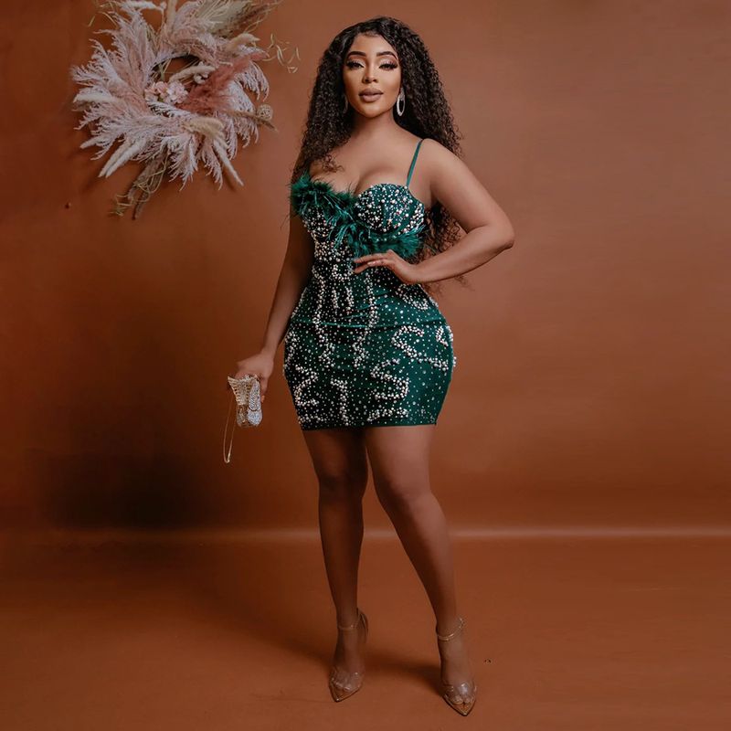 Women's Clothing Sexy Suspender Hot Diamond Dress With Spliced wool Clauses_voghion.com