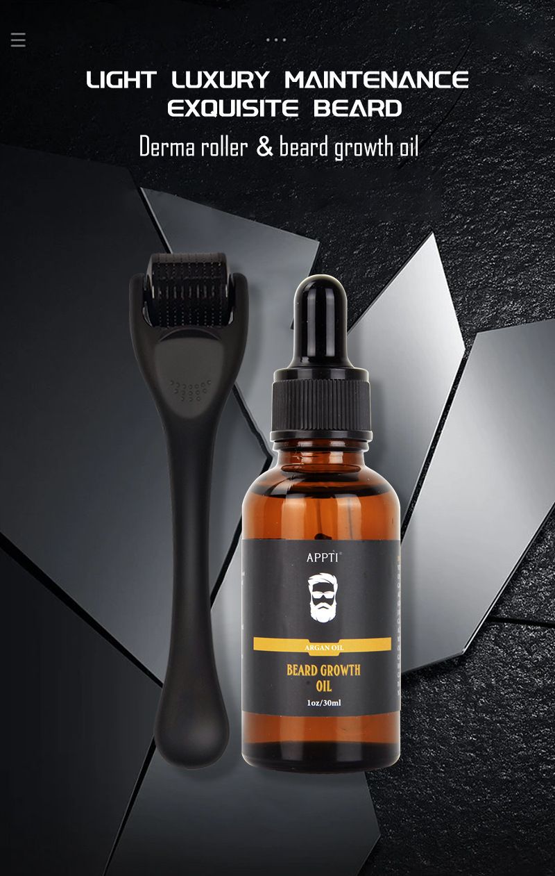 Men beard growth thick essential oil real man performance Beard Growth Oil Micro Needle Roller_voghion.com