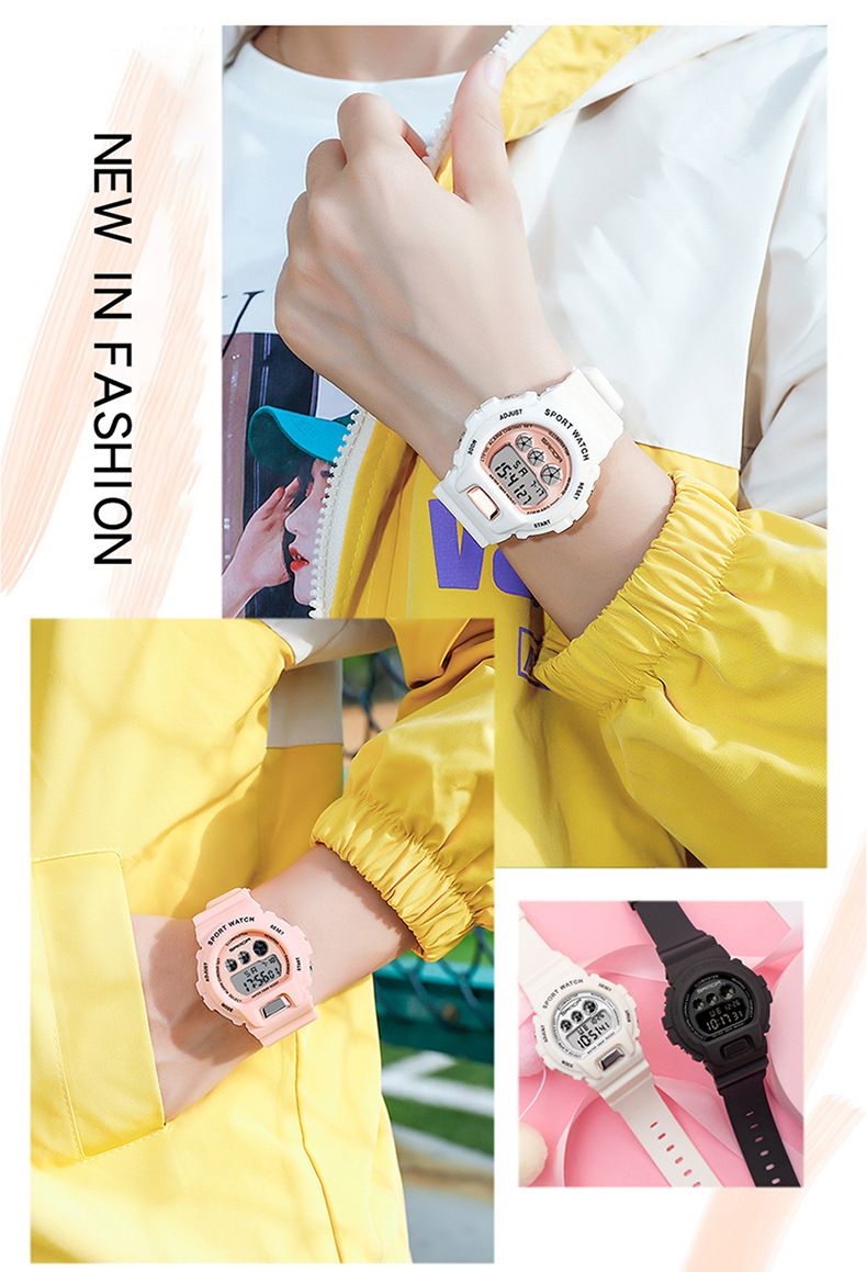 Unisex Digital Watch With LED Backlight, Waterproof & Lightweight Resin Strap For Students & Teens Fashion Trend Electronic Watch Student_voghion.com