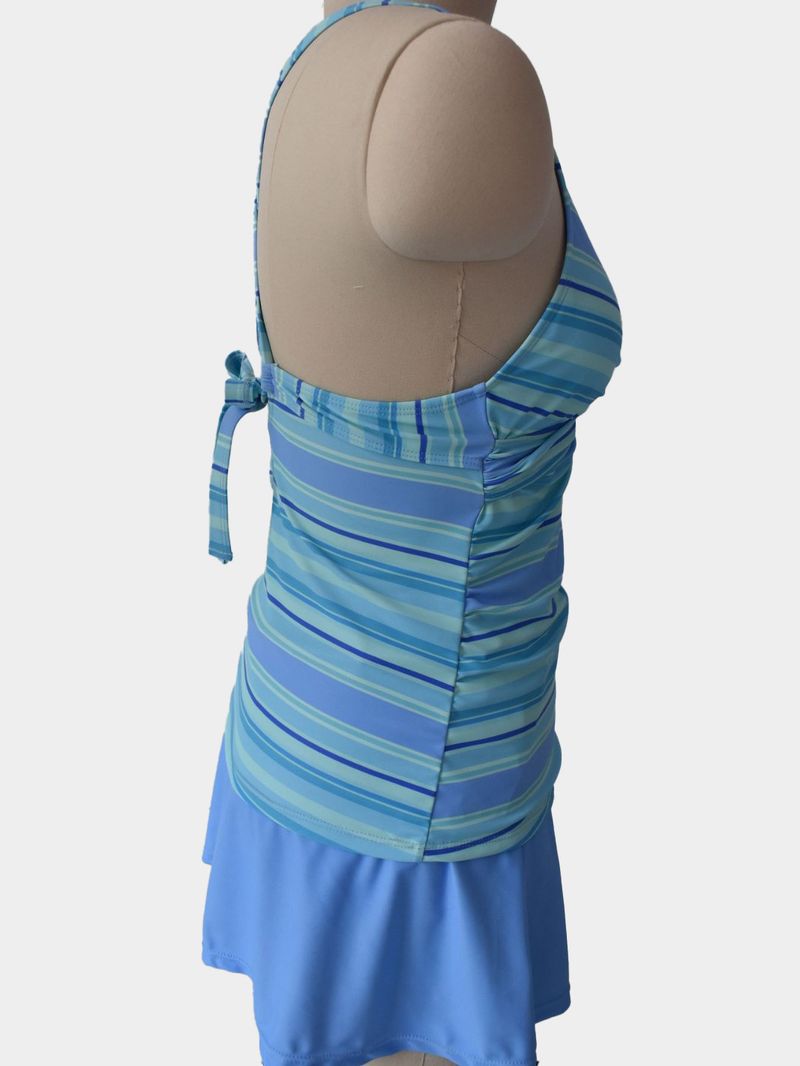 Traje de baño para mujer, conservador, que cubre el vientre, adelgazante, estampado, falda dividida_voghion.com