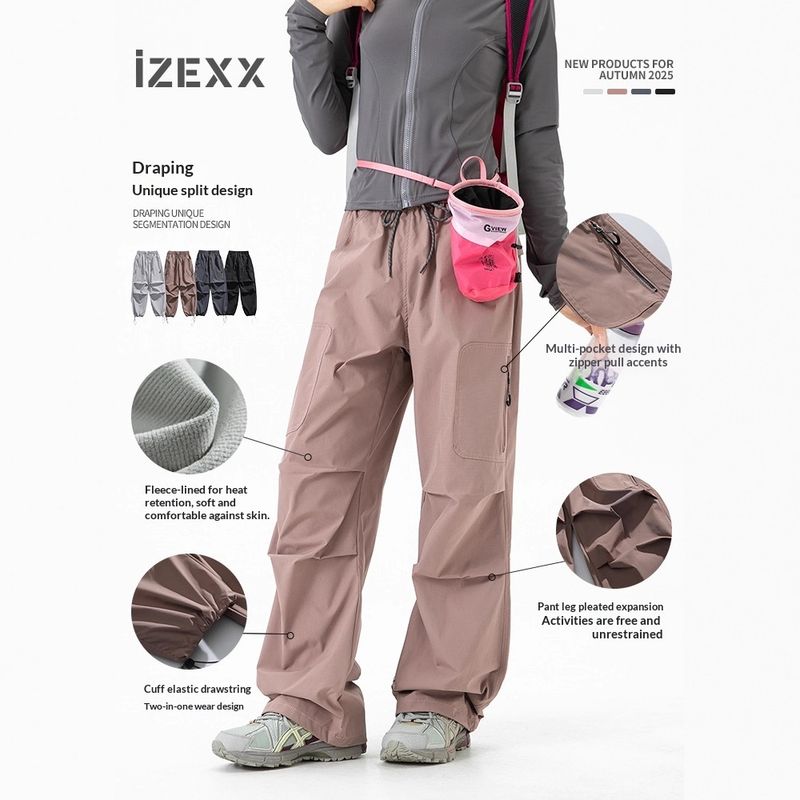 Pantalon cargo unisexe à jambes droites, coupe droite, doublé polaire softshell, résistant à l'usure et déperlant, idéal pour la randonnée en plein air (001 IZEXX)._voghion.com