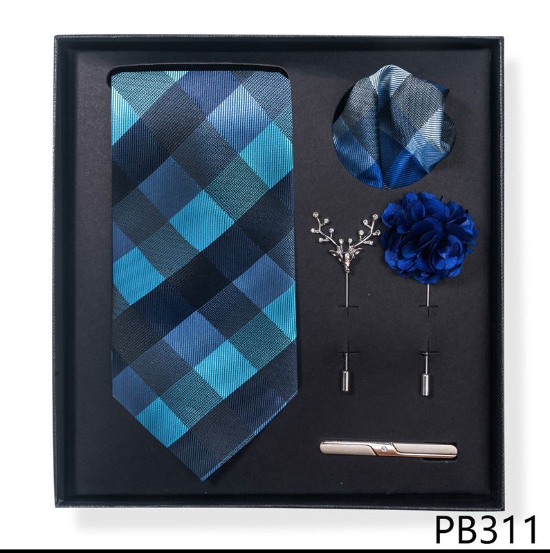 Set da uomo alla moda in tinta unita a righe con anacardi, confezione regalo da 6 pezzi, set con corsetto con fermacravatta e sciarpa quadrata_voghion.com