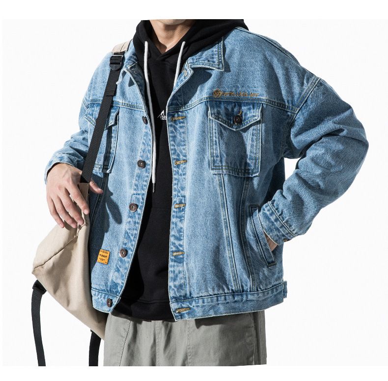 Veste en jean automne-hiver pour hommes, ample et beau patchwork, veste décontractée Instagram version coréenne tendance_voghion.com