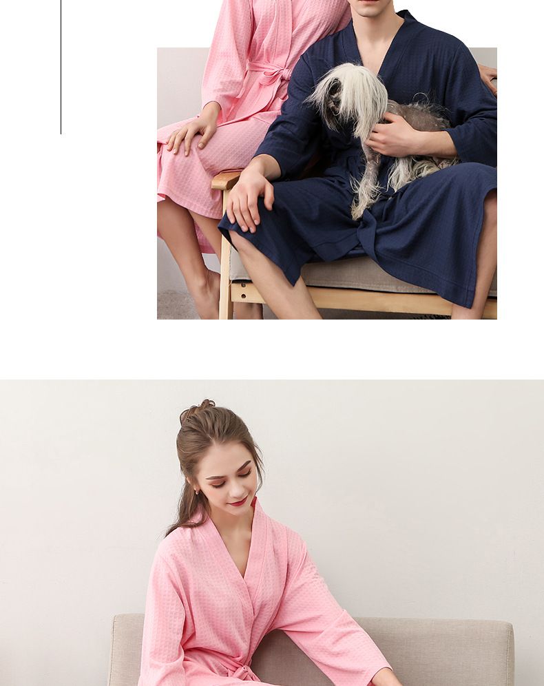 Couple's Waffle Robe - V-Neck Lightweight Bathrobe Set_voghion.com