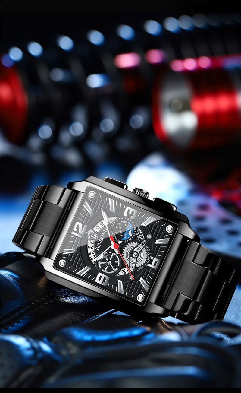 Authentic Men Watch Square Stainless Stee Waterproof Man Wristwatch Luxury Quartz Calendar Hollow Original_voghion.com