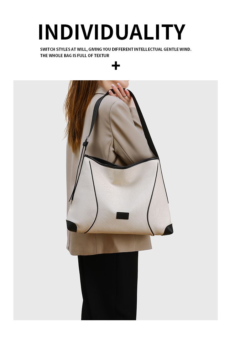 Trendy Shoulder Tote Bag For Women - Casual Canvas Crossbody Hobo Bag With Magnetic Closure, Spacious Interior & Stylish Stitching Details_voghion.com