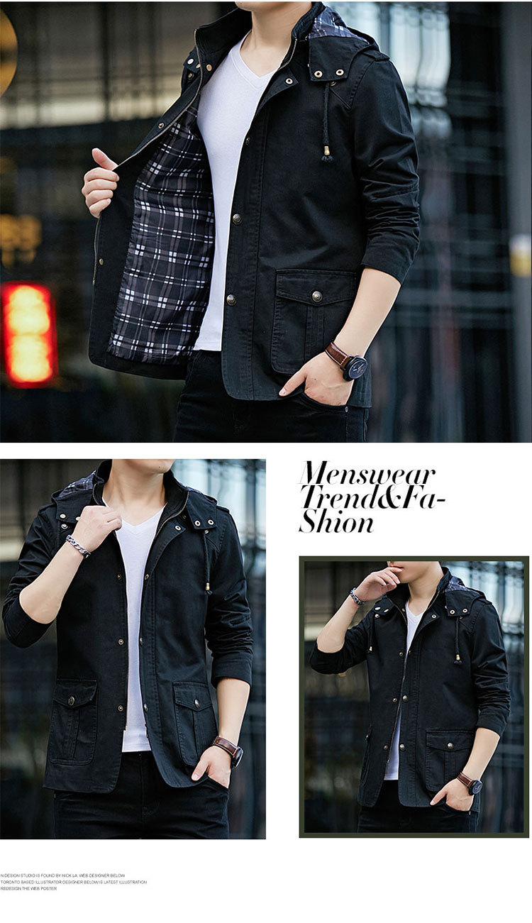 Giacca di media lunghezza da uomo con cappuccio e vestibilità slim_voghion.com