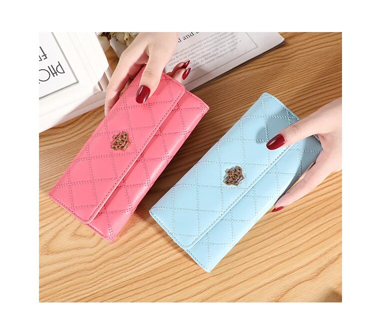 Frauen Brieftasche Dame Kupplung Leder Plaid Haspe Weibliche Brieftaschen Lange Länge Karte Halter Telefon Tasche Geld_voghion.com