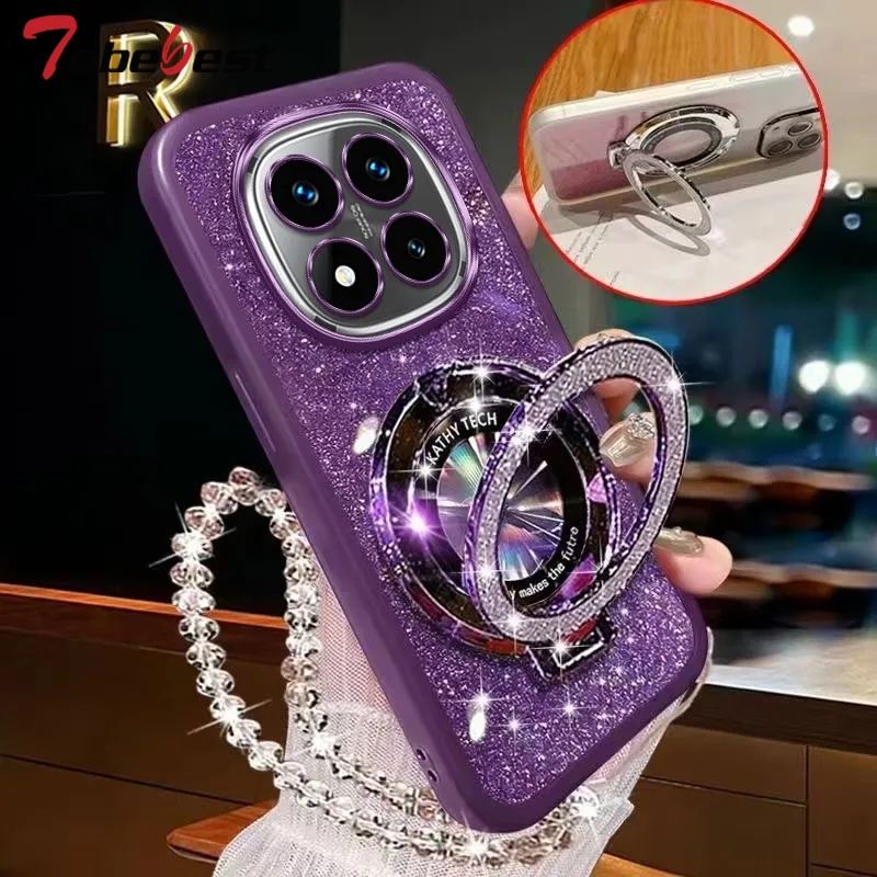 Funda con soporte para teléfono con pulsera de cristal brillante para Xiaomi Redmi Note 14 Pro Plus 4G 5G, carcasa trasera suave con degradado_voghion.com