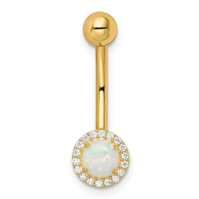 14k 14 Gauge Created Opal And CZ Belly Ring_voghion.com