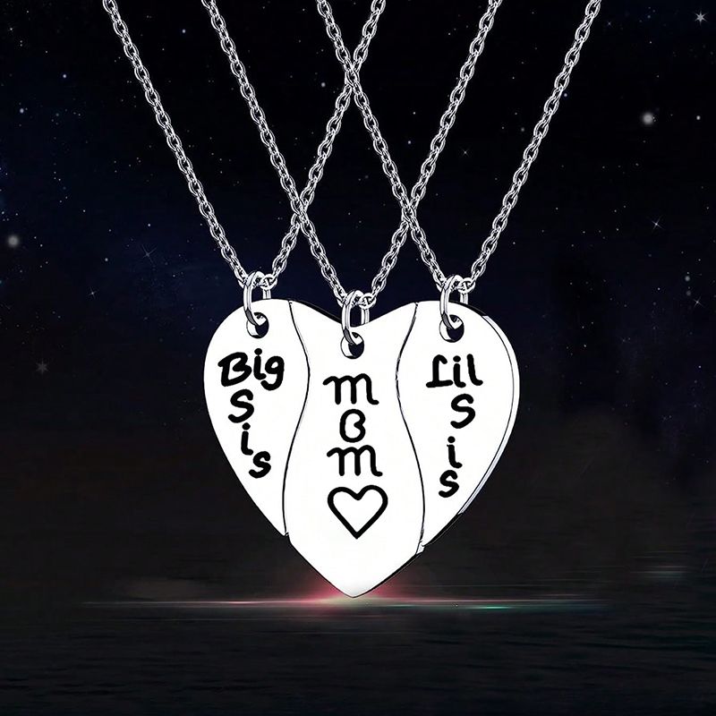 Set di 3 collane a forma di cuore abbinate mamma figlia e sorella in acciaio inossidabile con farfalla, sole e stella_voghion.com