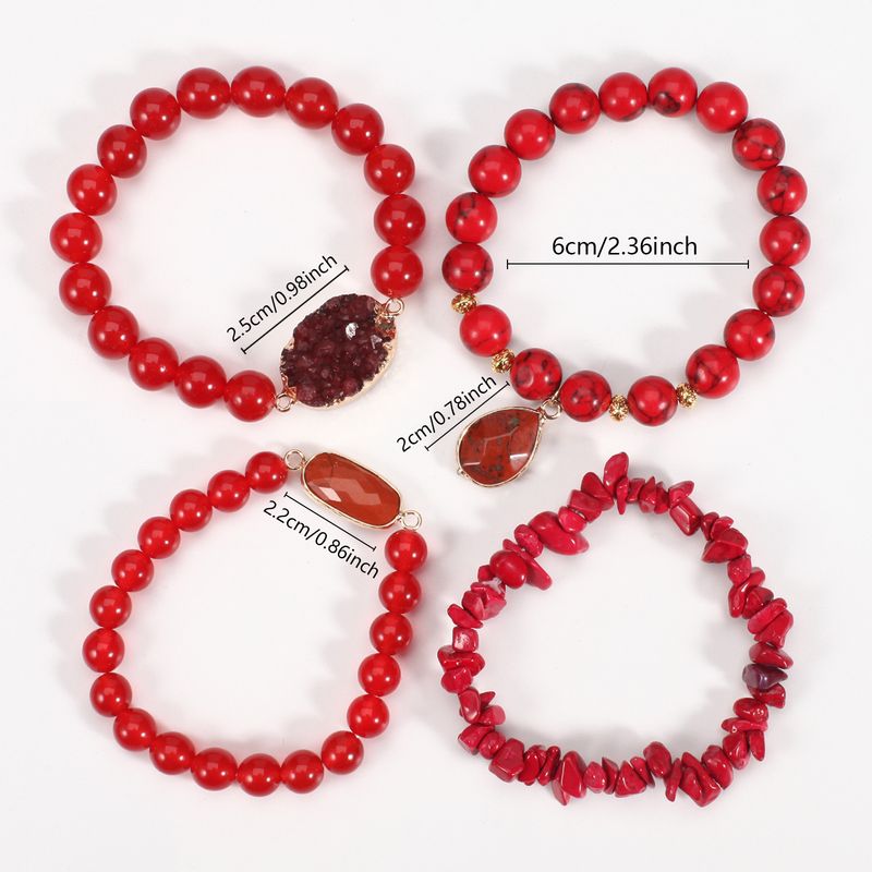 Gravel Rund Perle Armbånd Håndstreng Kvinde Rød Sæt Elastisk Perle Justerbar_voghion.com