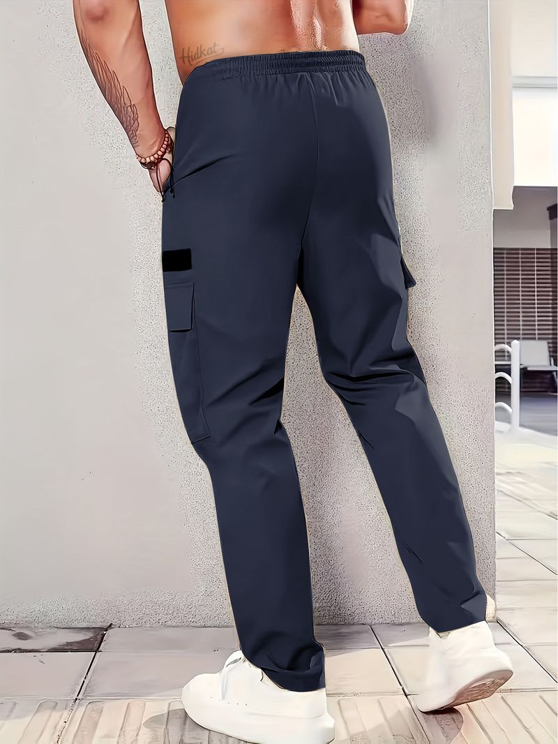 Arbeitshose für Herren – Cargohose mit entspannter Passform und geradem Bein, mehreren Taschen, schnelltrocknender Polyester-Mischstoff, Reißverschluss (Blau, XXS-XXXL)_voghion.com