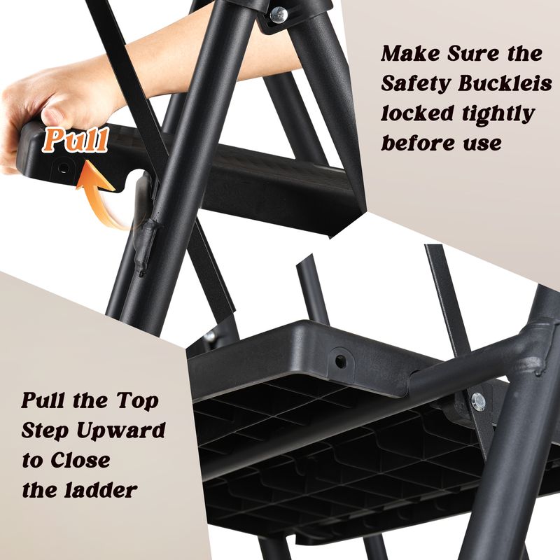 4 Step Ladder, Folding Step Stool With Non-Slip Wide Pedals, Soft Handle, Non-Slip Feet, Sturdy Steel Construction, 330 Lb Capacity Steel Ladder, Suitable For Home & Office_voghion.com