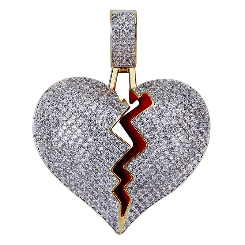 Sieraden voor heren Persoonlijkheid Hot Style Gebroken Hart Vorm Gebroken Hart Mannelijke en Vrouwelijke Koppel Hanger Volle Zirkoon Hip Hop Ketting_voghion.com