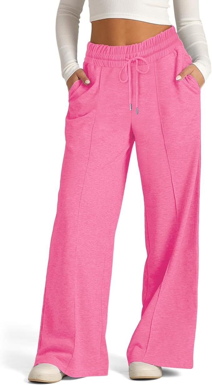 Pantaloni della tuta da donna, tinta unita, casual, con coulisse, vita elastica e gamba larga_voghion.com