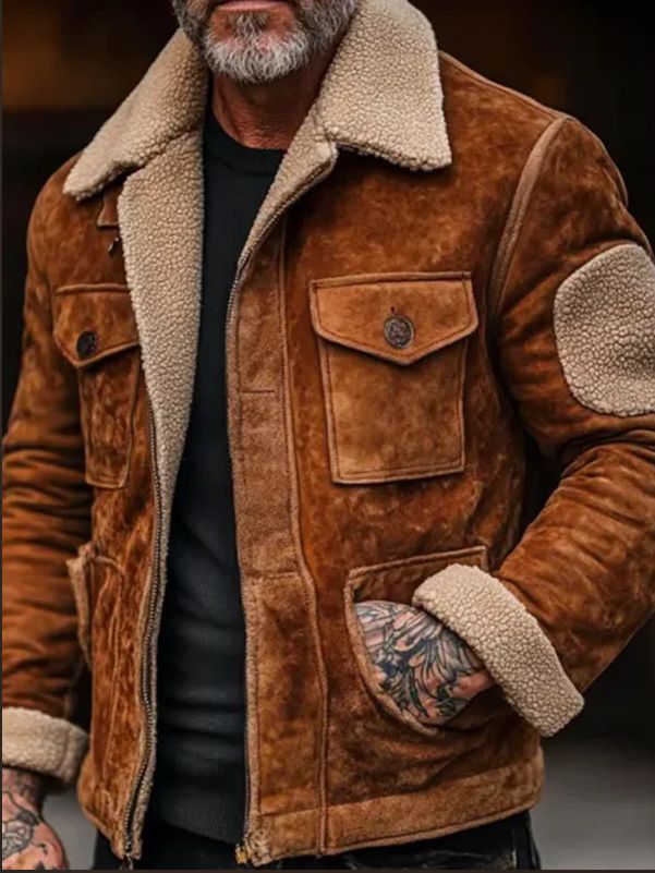 Men's Fleece Lined Zip-Up Jacket With Lapel Collar - Winter Warm Business Casual Coat For Middle-Aged Gentlemen (S-XXXXL, Coffee Brown)_voghion.com