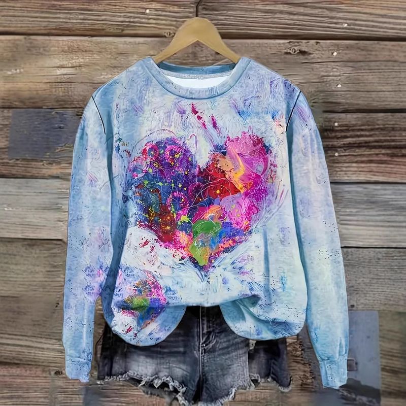 Felpa girocollo a maniche lunghe, versatile, casual e alla moda, per San Valentino, 2024, ME1_voghion.com