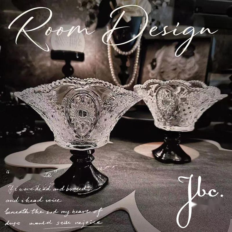 Set Of Two Black Crystal Glass Large Dried Fruit Plates Dessert Home Living Room Cups Carved European Style_voghion.com