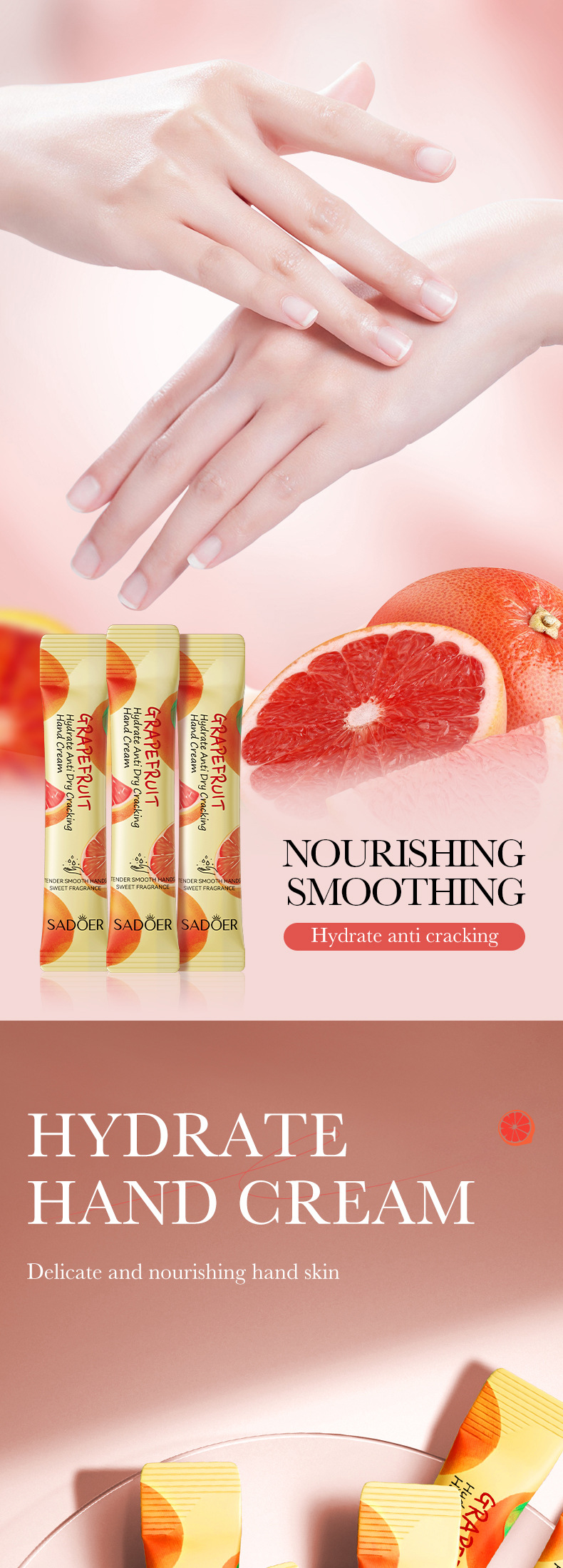 Autumn and Winter Hot Selling Hand Protection Frost Bar Set SADOER Peach and Grapefruit Moisturizing Hand Cream_voghion.com
