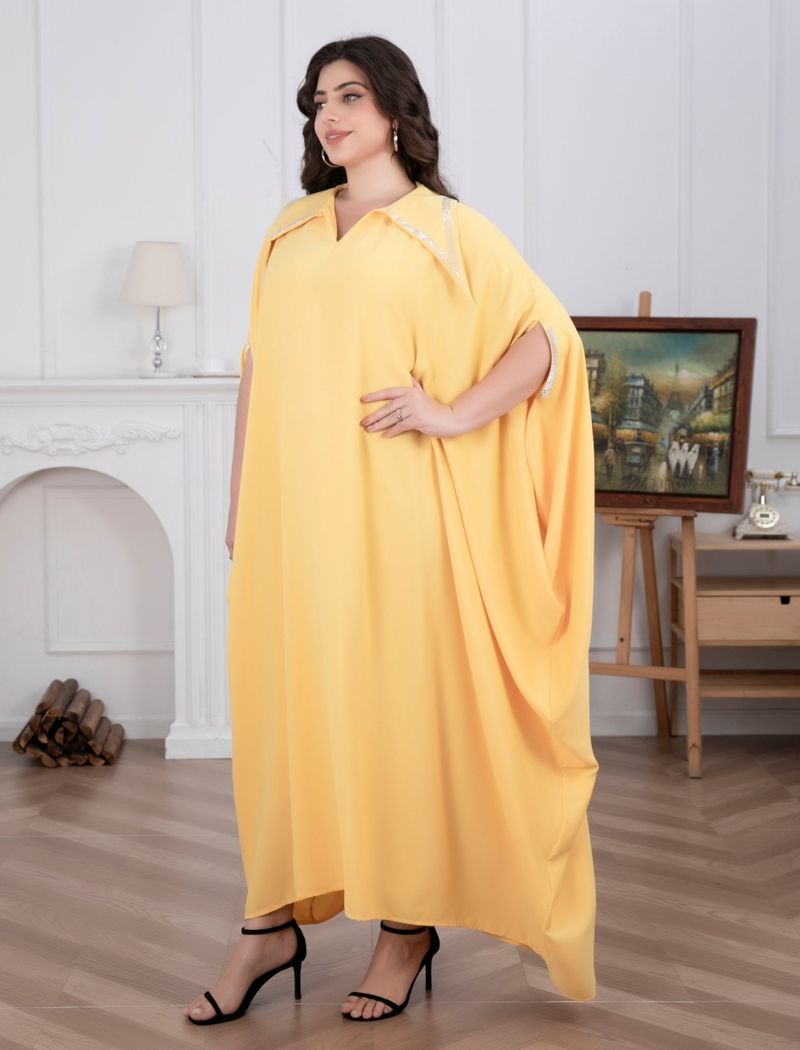 Luxuriöses, verziertes Abaya-Kleid für Damen – Muslimischer Party-Kaftan mit Fledermausärmeln und Kristall-Strasssteinen – Maxikleid in Übergröße für Eid, Hochzeit_voghion.com