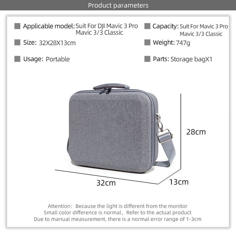 Graue Aufbewahrungstasche für DJI Mavic 3/3 Pro/3 Classic Case, tragbar, 2-in-1, Tragegriff, Gehäuse + RC/RC Pro/RC N1-Fernbedienung_voghion.com