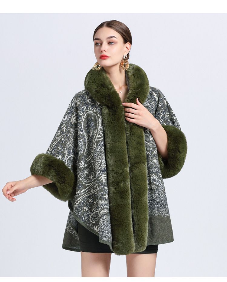 Cardigan in lana di grandi dimensioni con collo a scialle con cappuccio jacquard in pelliccia di coniglio rex di nuovo stile per donna_voghion.com