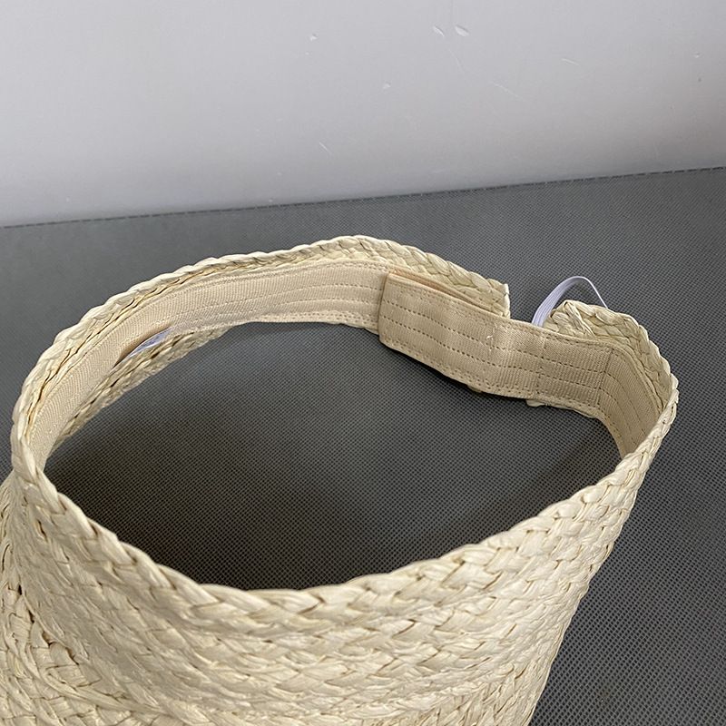 Moda Nuovo per le donne Cappello da sole a tesa larga Cappello da sole di paglia regolabile pieghevole superiore vuoto portatile Nastro magico arrotolabile all'aperto Spiaggia_voghion.com