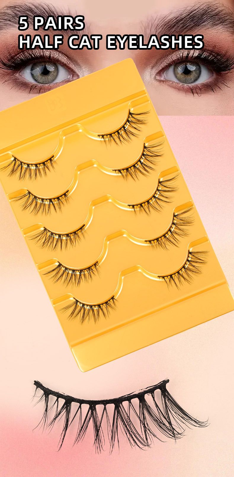 Eyelashes Set 5 Pairs Of Half Eyelashes Natural Daily Fox Black Terrier Half Cat Eyelashes_voghion.com