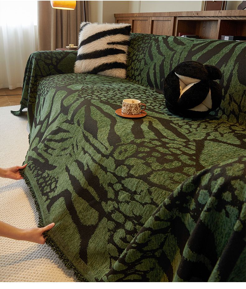 Vintage Chenille Leopard Print Sofa Cover Throw Blanket - Soft Thick Textured Fabric For 3-Seater Couch - French Style Thickened Sofa Blanket_voghion.com