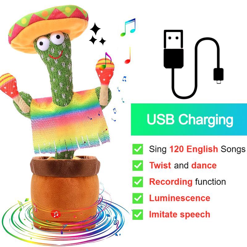 Bluetooth Dancing Cactus 60/120 Songs Speaker Talking Usb Chargeable Voice Repeat Plush Cactus Toy Dance Stuffed Toy Baby Girls_voghion.com