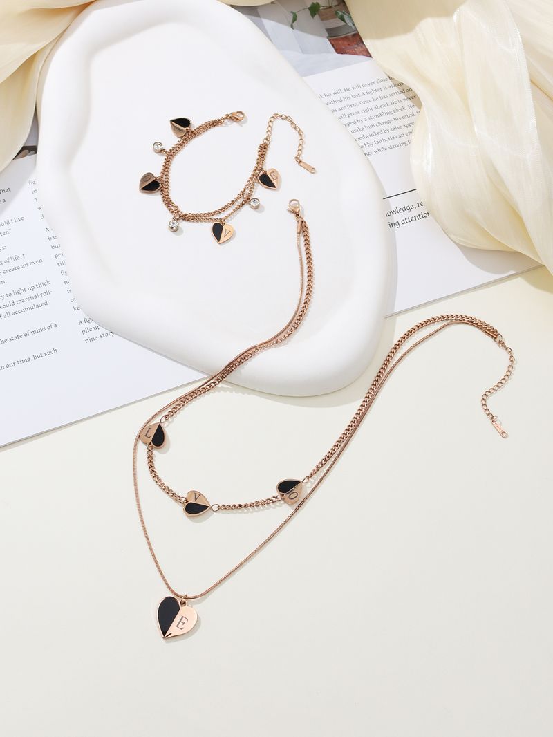 Wholesale Jewelry Luxurious Simple Style Shiny Four Leaf Clover Heart Shape Flower 304 Stainless Steel Shell Zircon Bracelets Necklace Jewelry Set_voghion.com