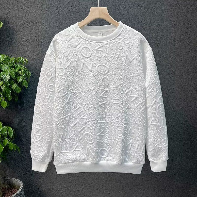 Nova tendência de outono masculina tecido de lã estilo de rua moda versátil moletom com capuz moderno gola redonda_voghion.com