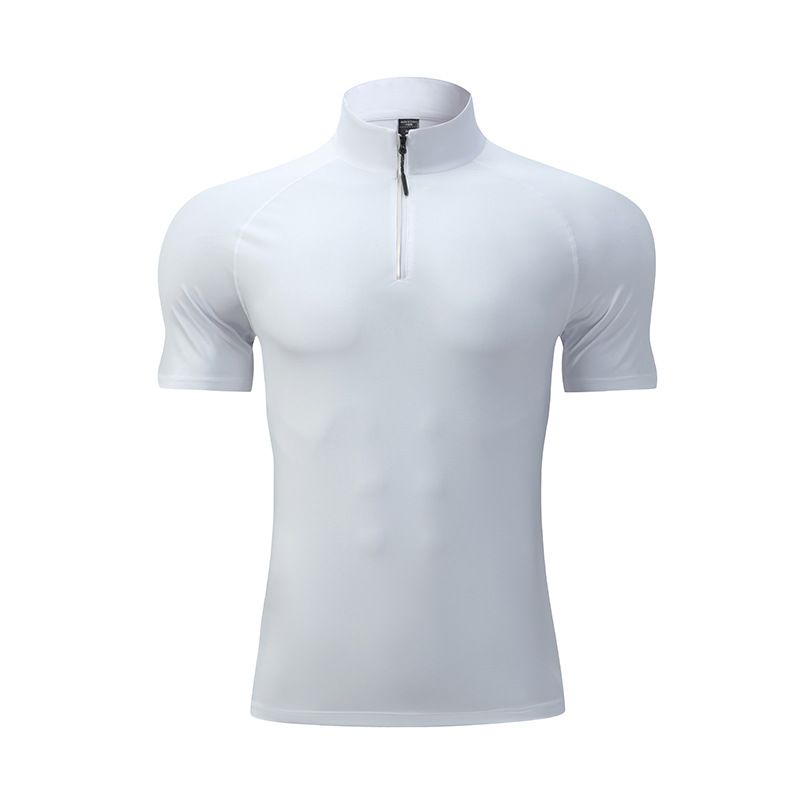 T-shirt de fitness d'été pour homme, demi-fermeture éclair, col montant, séchage rapide, haute élasticité, respirant, moulant_voghion.com