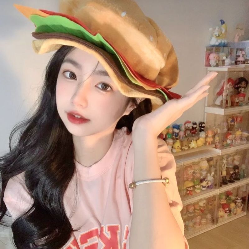 Foto di cappello da hamburger, divertente e carino, cartone animato, ragazza, cappello da hamburger_voghion.com