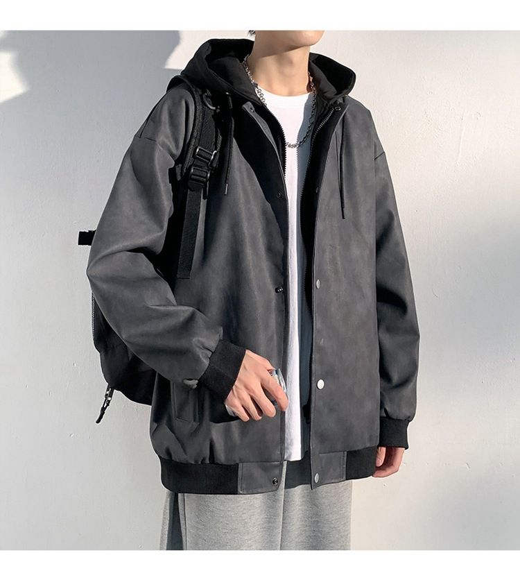 Giacca in pelle con cappuccio popolare per autunno e inverno, da uomo, nuova giacca da motociclista in stile retrò, ampia, per ciclismo, settimana della moda_voghion.com