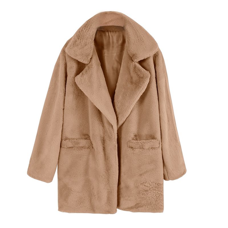 Women's Mid-length Solid Color Loose Plush Coat Imitation Fur Coat_voghion.com