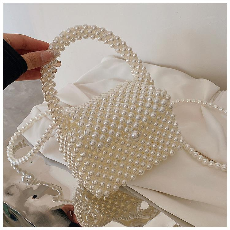 Pearl Bag Women's 2023 New Handwoven Crossbody Bag Mobile Phone Bag Versatile Mini Pearl Bag_voghion.com