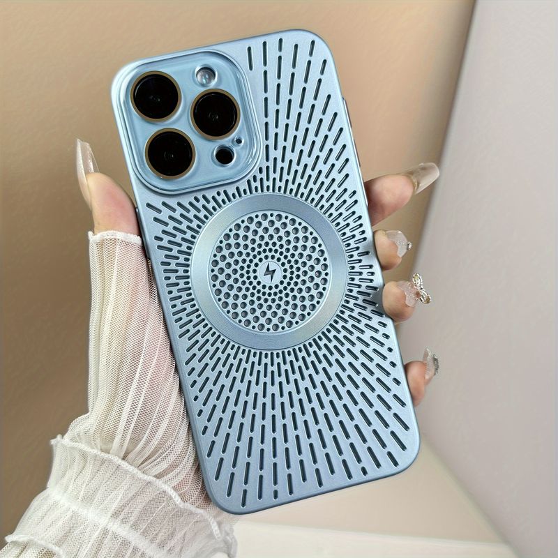 All-Inclusive Hollow Magnetic Phone Case For 15Pro Max, Black And silvery - Heat Dissipation & Breathable Protective Cover For 16 Pro & For 15/14 Pro_voghion.com