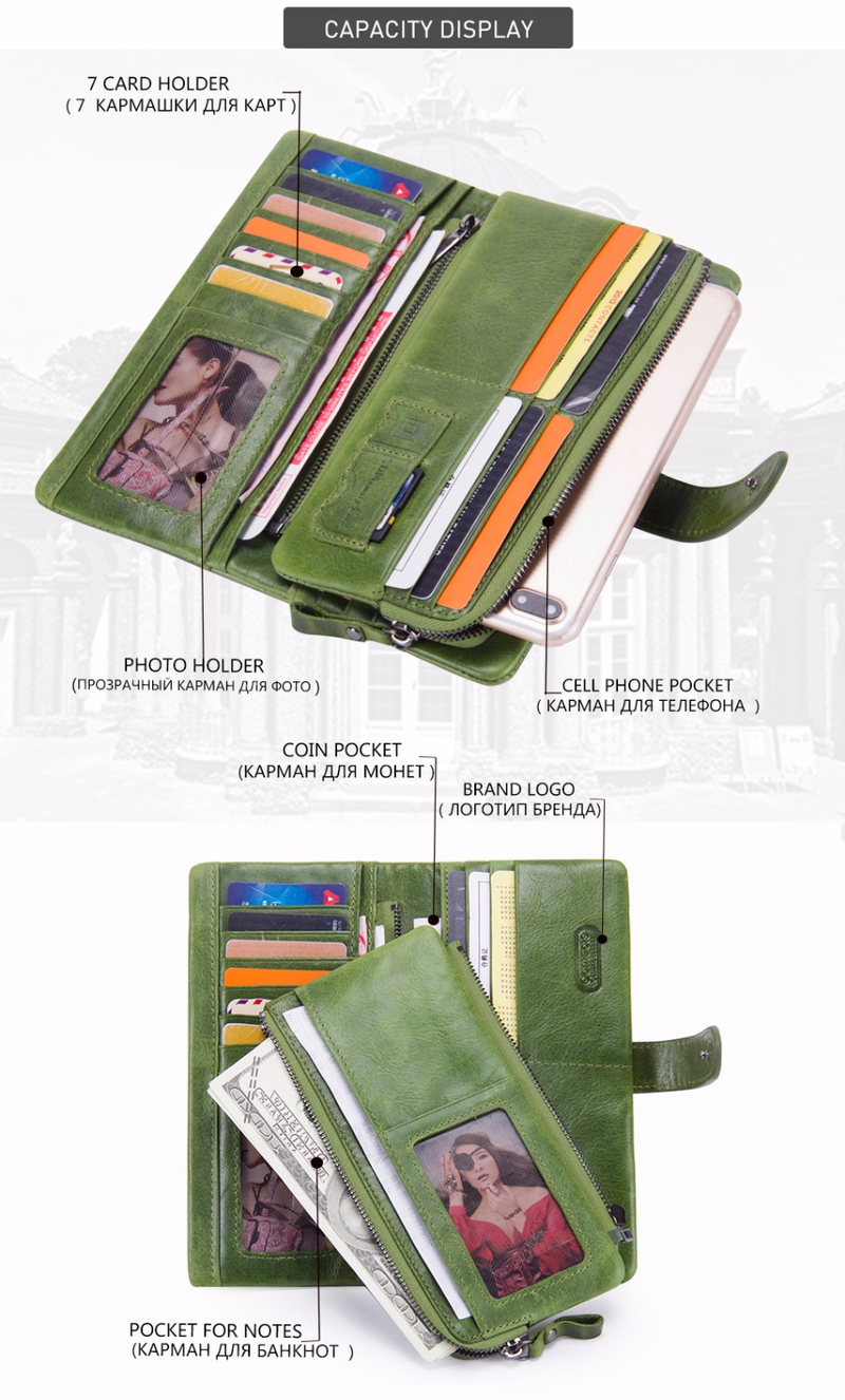 Nueva cartera de cuero genuino de Contact's, monedero de moda para damas, carteras de mano largas para mujer, con bolsas para teléfono móvil, tarjeta_voghion.com