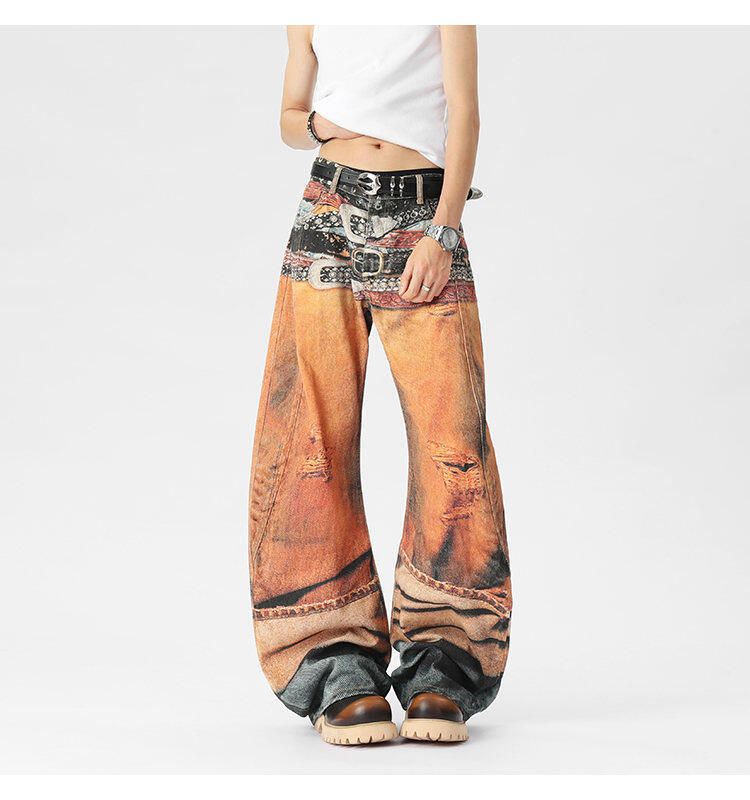 Vêtements pour hommes, nouvelle personnalité masculine, design de niche, impression numérique de haute qualité, jeans grande taille, pantalons tendance_voghion.com