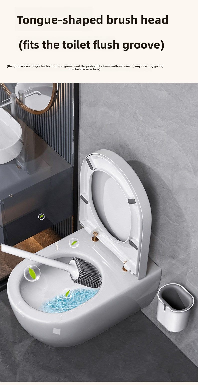 No Dead Angle Household No-Drill Toilet Brush Wall-Mounted Bathroom Silicone Set Cleaning Magic Tool_voghion.com