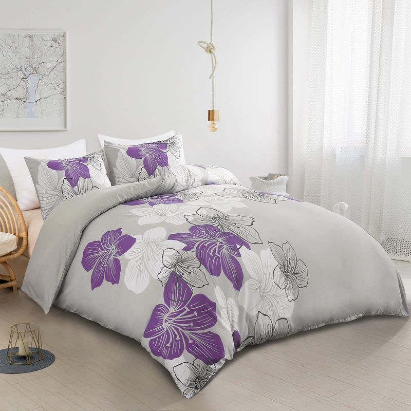 Set di biancheria da letto traspirante con motivo floreale in morbida fibra, tre pezzi, copripiumino e copripiumino._voghion.com