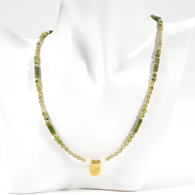 Collana con bracciale in pietra naturale, zircone, perla d'acqua dolce, oliva e giada, 3 cm, catena per clavicola_voghion.com
