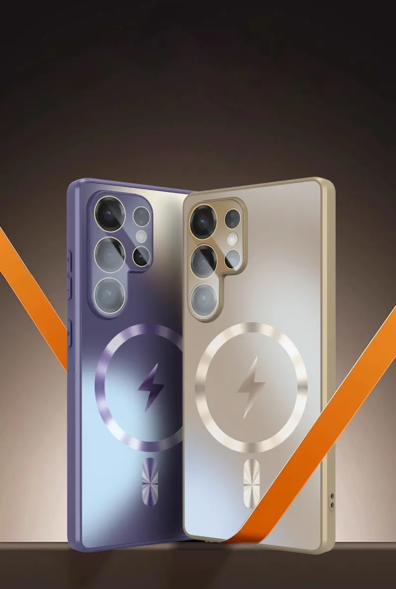 Thin Frosted Matte Car Magnetic Case For Samsung S25 S24 S23 Ultra Plus Glass Lens Protector Shockproof Cover_voghion.com